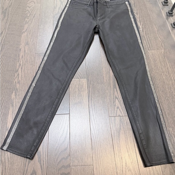 Articles Of Society Denim - Articles of Society Black Coated Skinny Jeans with Rhinestone Side Stripe